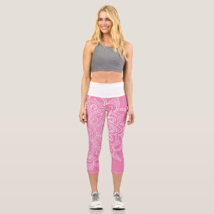 Leggings Capri Mandala Yoga rose et blanc chaud