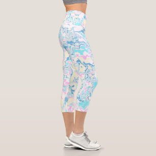Leggings Capri Marbre Abstrait Bohème Groovy Pastel Lumineux Colo