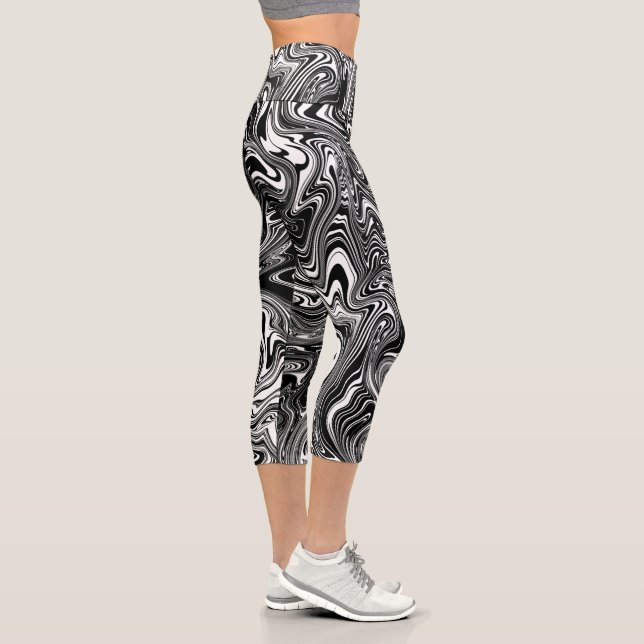 Leggings Capri Marbre Abstrait noir et blanc liquide (Droite)
