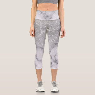 Leggings Capri Marbre blanc de Parties scintillant argenté Ombre