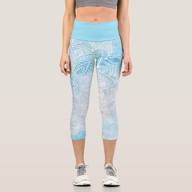 Leggings Capri Marbre bleu et blanc Mandala Yoga Capri (Recto)
