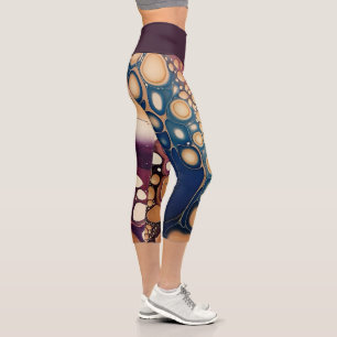 Leggings Capri Marbre Fluide Céleste en Or Minuit