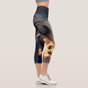 Leggings Capri Marbre Liquide Or de Minuit