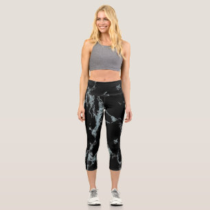 Leggings Capri Marbre noir veiné de turquoise clair