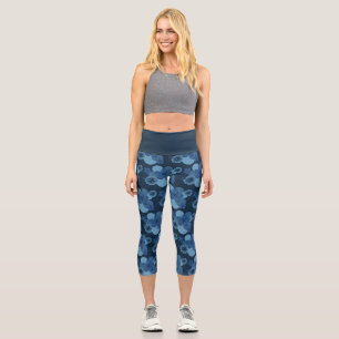 Leggings Capri Marine Denim Fleur Tropicale Imprimer Capri Pantal