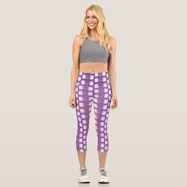 Leggings Capri Marshmallows mignons roses par dessin animé sur le (Recto)