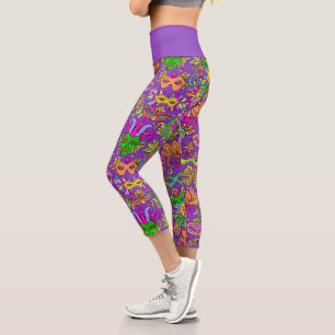 Leggings Capri Masques masqués de Mardi Gras Purple