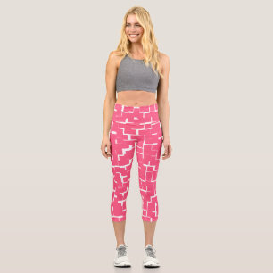 Leggings Capri Maze rose et blanc, yoga, fitness,