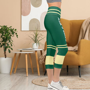Leggings Capri Mère de chat personnalisée Nom Crème Vert Chasseur