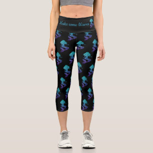 Leggings Capri Mermaid aqua blue ombre Sparkles Make some Waves