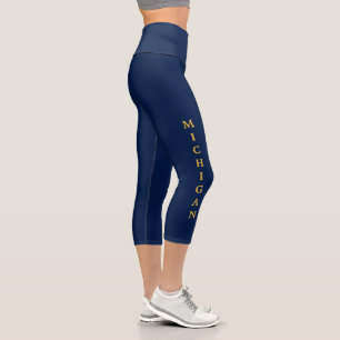 Leggings Capri Michigan Gold Lettering Blue