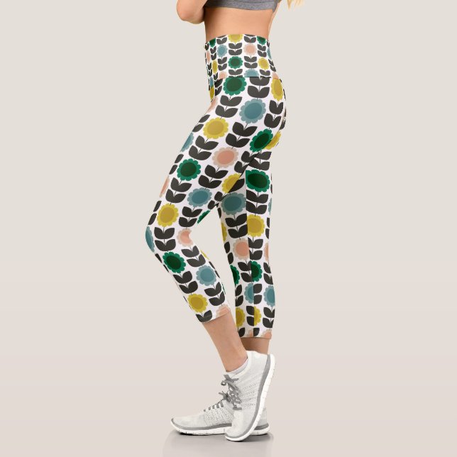 Leggings Capri  Mid-Century Modern Colored Retro Groovy Flowers  (Gauche)