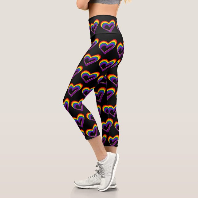 Leggings Capri Mignonne LGBT Rainbow Hearts Gay pride Motif LGBTQ (Gauche)