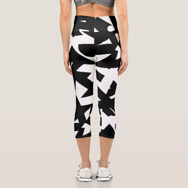 Leggings Capri Minimalisme Abstrait Art Motif noir blanc (Verso)