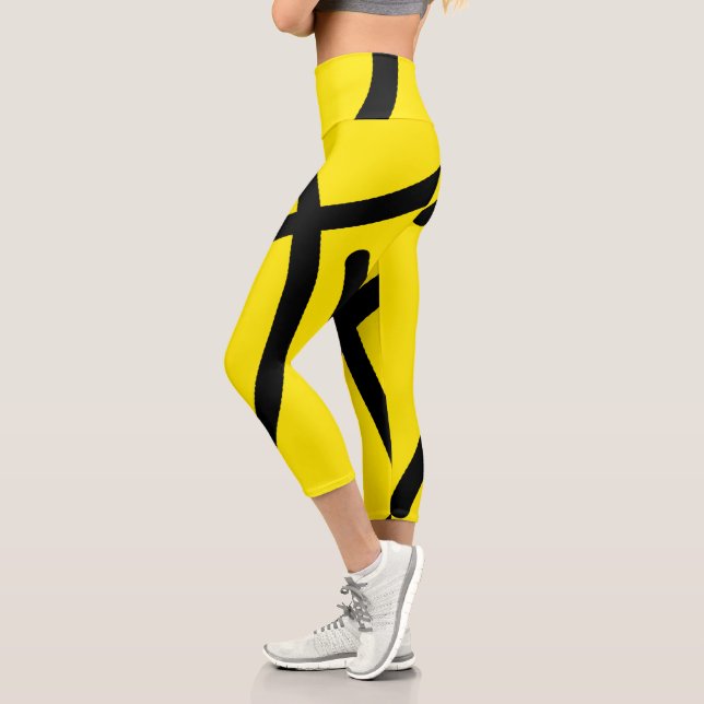 Leggings Capri Minimalisme Abstrait Art Motif Noir Jaune (Gauche)