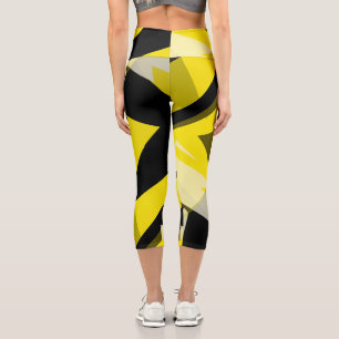 Leggings Capri Minimalisme Abstrait Art Motif noir jaune blanc
