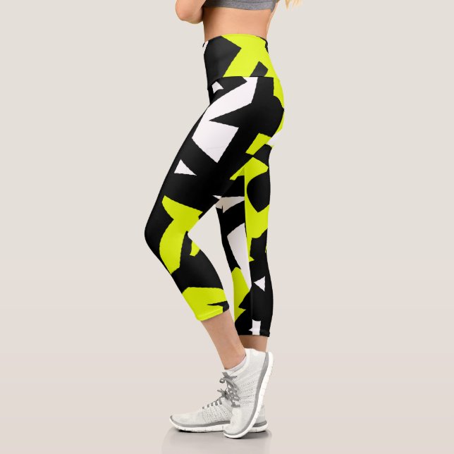 Leggings Capri Minimalisme Abstrait Art Motif noir jaune blanc (Gauche)