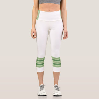Leggings Capri Minimaliste, Cinq bandes rétro vertes, Texte blanc