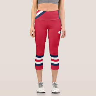 Leggings Capri Minimaliste, rayures rétro bleues et blanches sur
