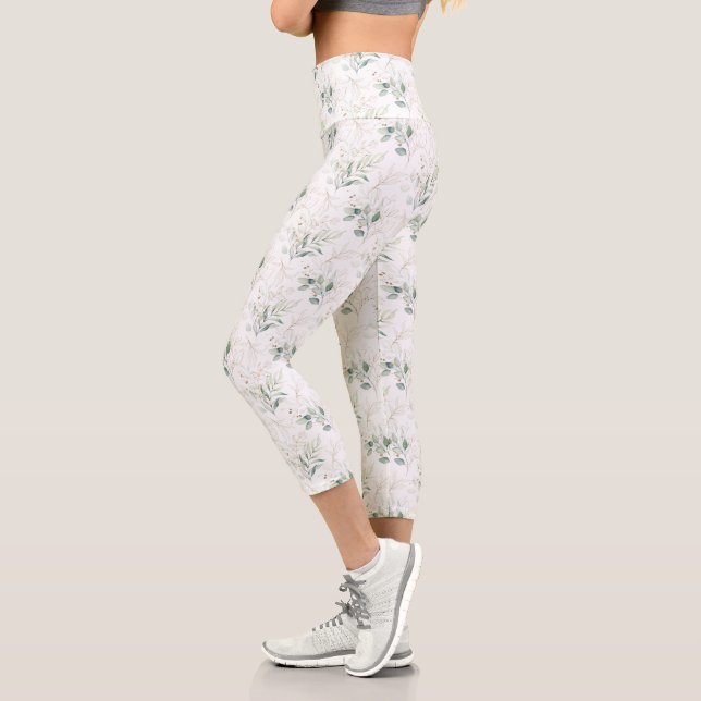 Leggings Capri Mint Green Pastel Floral Greenery Motif (Gauche)