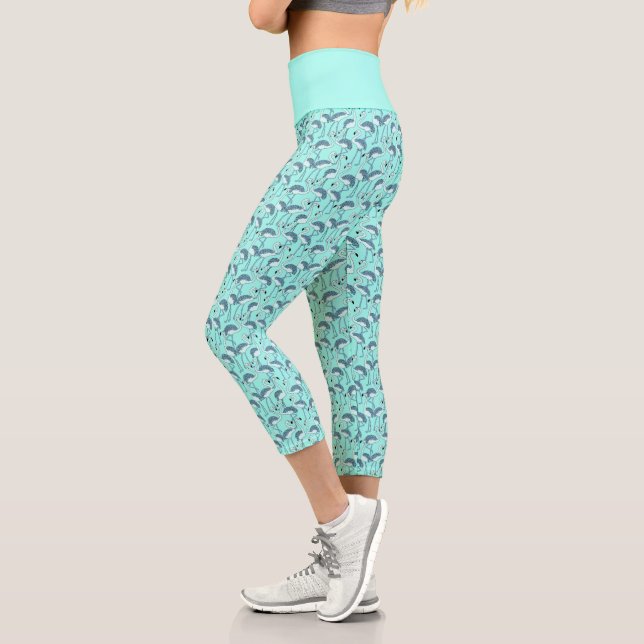 Leggings Capri Modèle de flamant bleu moderne (Gauche)