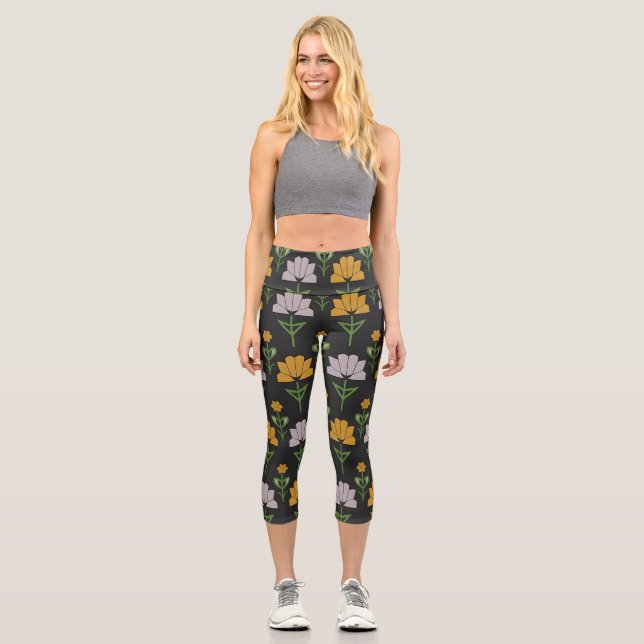 Leggings Capri Modèle floral dynamique (Recto)