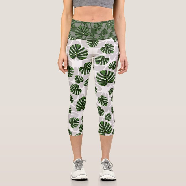 Leggings Capri Modern Boho Botanical Leaves Pattern (Recto)