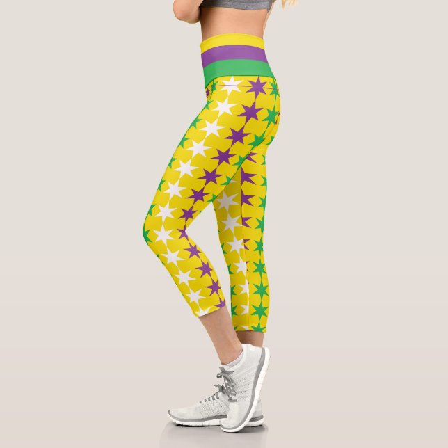 Leggings Capri Moderne violet vert Mardi Gras Motif (Gauche)