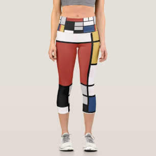 Leggings Capri Mondrian Peinture Rouge Plane Jaune Noir Gris Bleu
