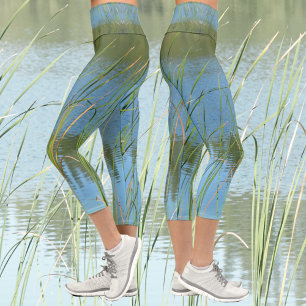 Leggings Capri Monet inspire Queue de chat bleu et vert