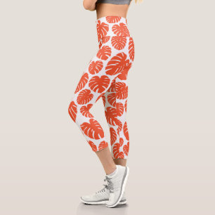 Leggings Capri Monstera - Orange et blanc