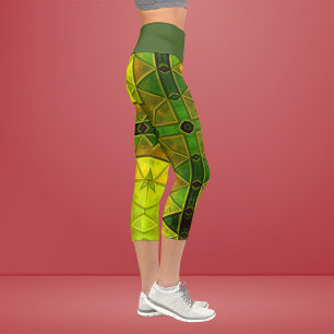 Leggings Capri Mosaic Kaleidoscope Carré Vert et Jaune Leggin