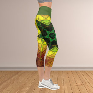 Leggings Capri Mosaic Kaleidoscope Fleur vert et jaune Legin