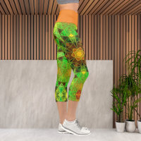 Mosaic Kaleidoscope Fleur Vert et Orange Leggin