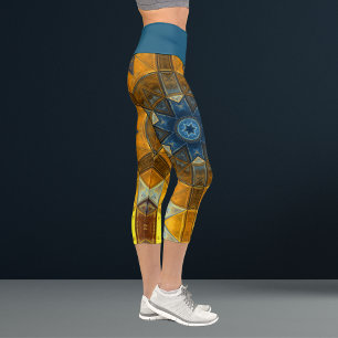 Leggings Capri Mosaic Mandala Flower Jaune et Bleu