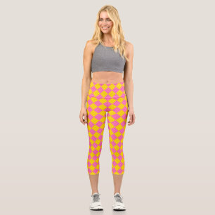 Leggings Capri Motif à carreaux en diamant rose jaune Harlequin