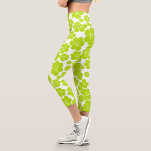 Leggings Capri Motif à fleurs en vert et blanc citron