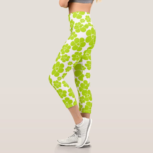 Leggings Capri Motif à fleurs en vert et blanc citron (Gauche)