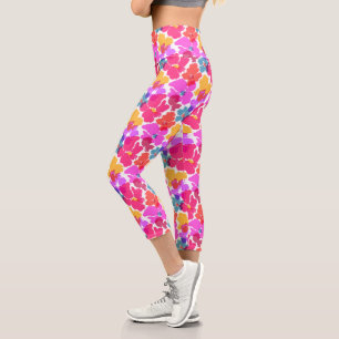 Leggings Capri Motif à fleurs moderne en néon coloré