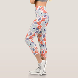Leggings Capri Motif à fleurs moderne orange et bleu