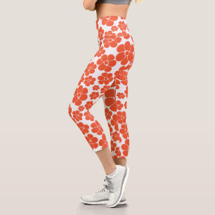 Leggings Capri Motif à fleurs - Orange et Blanc