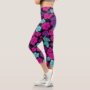 Leggings Capri Motif à fleurs - rose, violet, bleu et noir