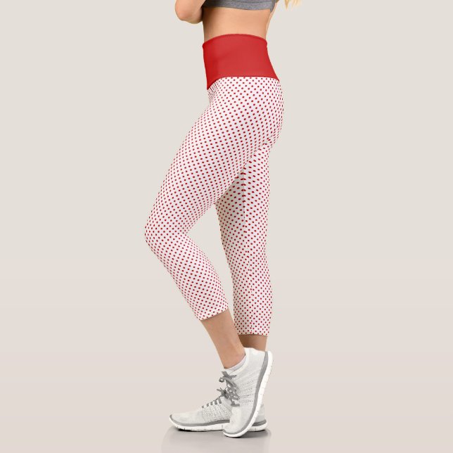 Leggings Capri Motif à points Polka de Noël blanc et rouge (Gauche)