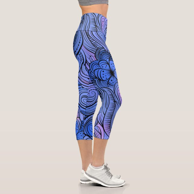 Leggings Capri Motif Abstrait bleu moderne (Droite)
