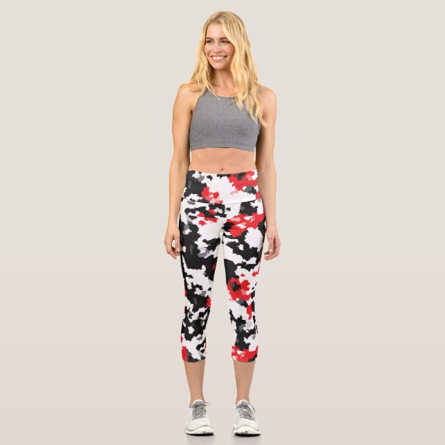 Leggings Capri Motif Abstrait Noir et blanc cristallin (Recto)