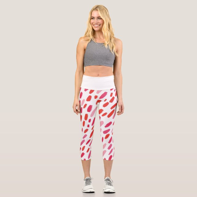 Leggings Capri 🔴 Motif Abstrait Rouge Élégant 🎨 (Recto)