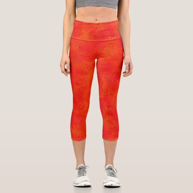 Leggings Capri Motif Abstrait rouge orange (Recto)