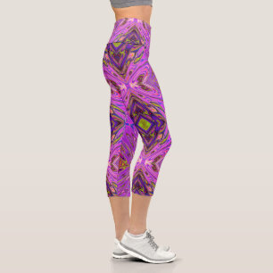 Leggings Capri Motif Abstrait Trippy rose et violet