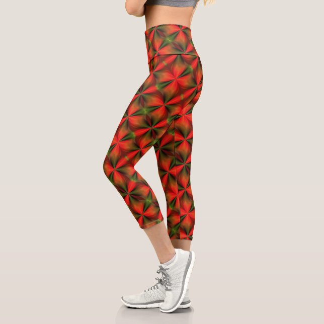 Leggings Capri Motif Abstrait Vert Et Orange (Gauche)