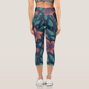 Leggings Capri Motif arc-en-ciel à feuille de fleurs